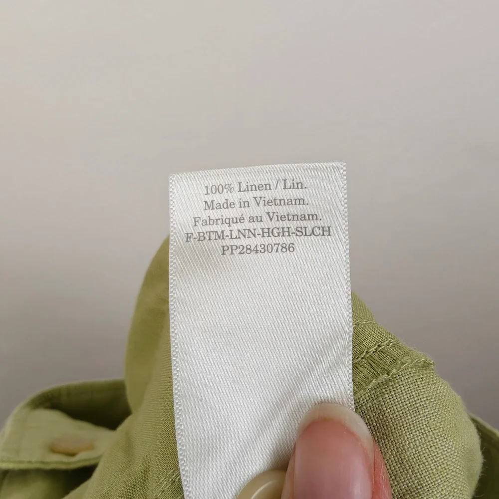 Everlane Way-High Slouch Pants Womens 00 Green Linen Wide Leg High Rise Trousers